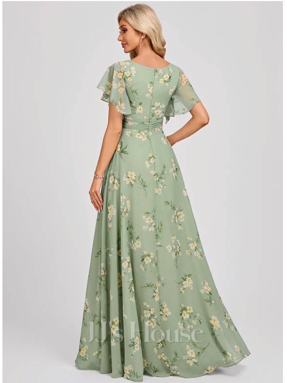 NWT JJ's House Cesia Green Floral Chiffon Ruffle Maxi Dress Special Event 16W - Picture 3 of 16